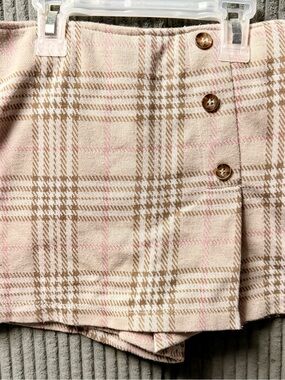 Wrapper Beige and Pink Plaid Girls Skort with Side Buttons